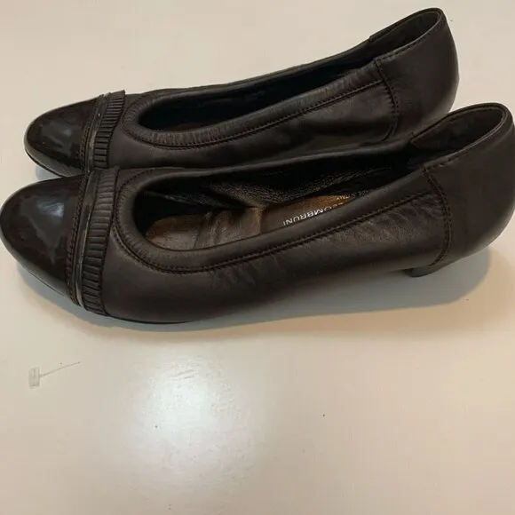 AGL Brown Leather Cap Toe Ballet Flats Subtle Heel
