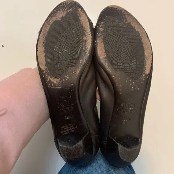 AGL Brown Leather Cap Toe Ballet Flats Subtle Heel