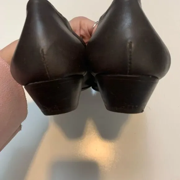 AGL Brown Leather Cap Toe Ballet Flats Subtle Heel