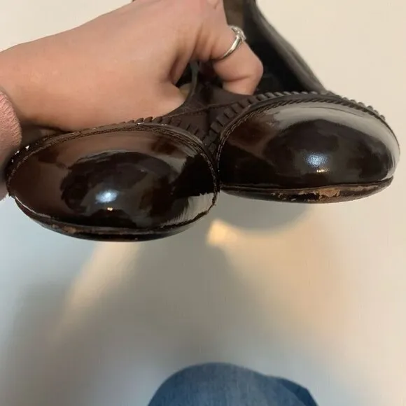 AGL Brown Leather Cap Toe Ballet Flats Subtle Heel