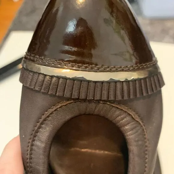 AGL Brown Leather Cap Toe Ballet Flats Subtle Heel