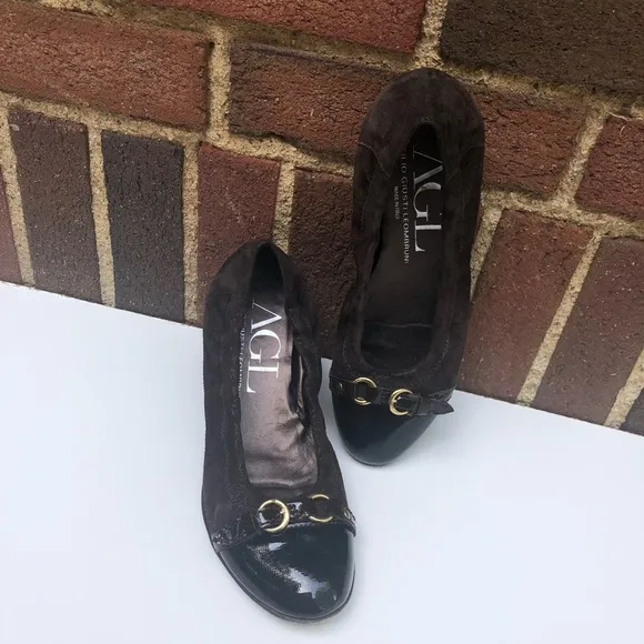 AGL Captoe Leather buckle Ballerina Flats Size 37