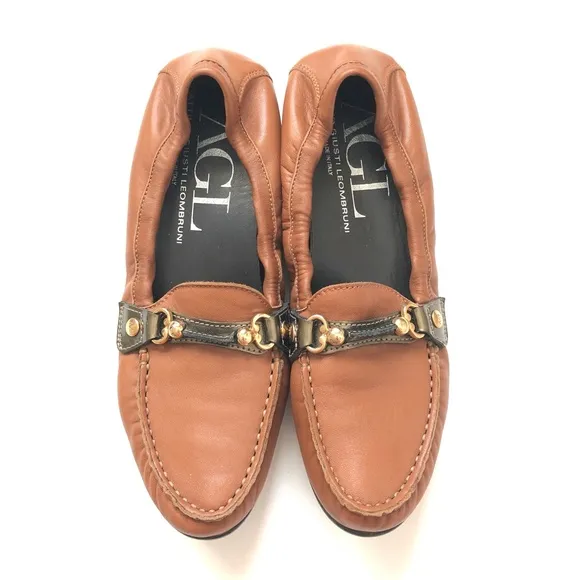 AGL Italian Brown Leather Loafer Flats