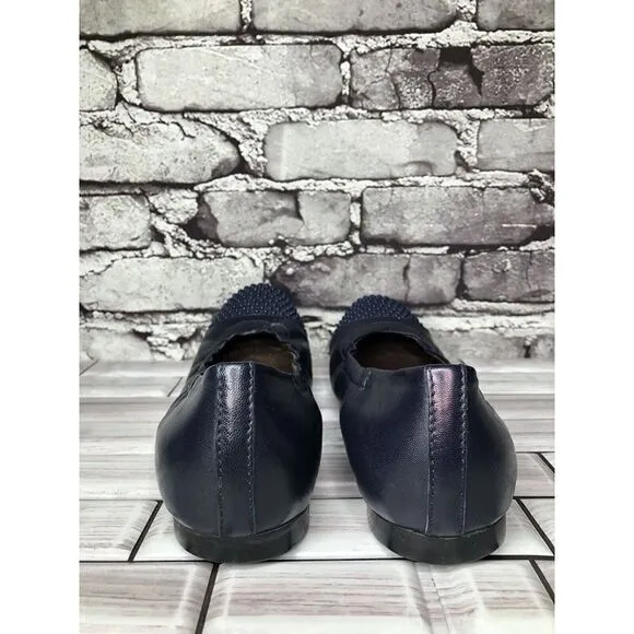 AGL Navy Blue Leather Studded Cap Toe Career Ballet Flats Shoes Women 37.5EU/7US