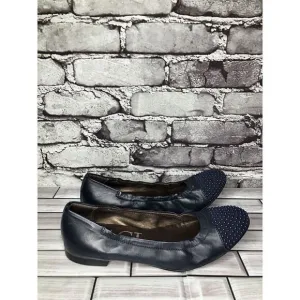 AGL Navy Blue Leather Studded Cap Toe Career Ballet Flats Shoes Women 37.5EU/7US