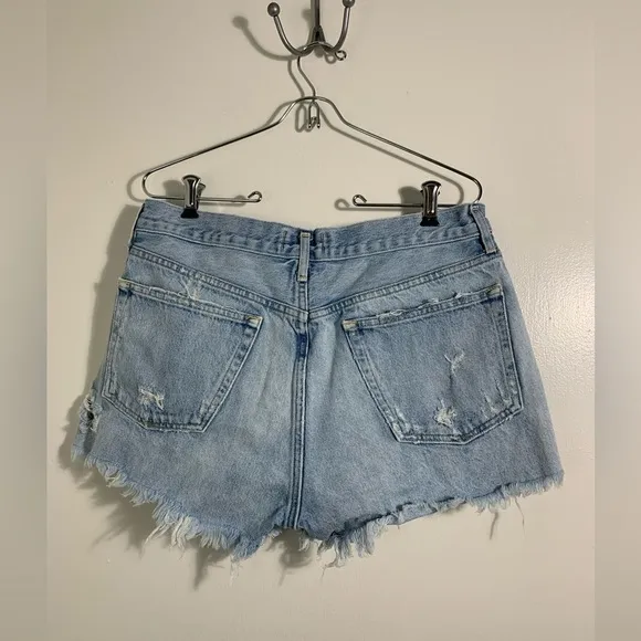 Agolde Parker, denim shorts, light wash, high-rise, Daisy dukes, frayed. 30