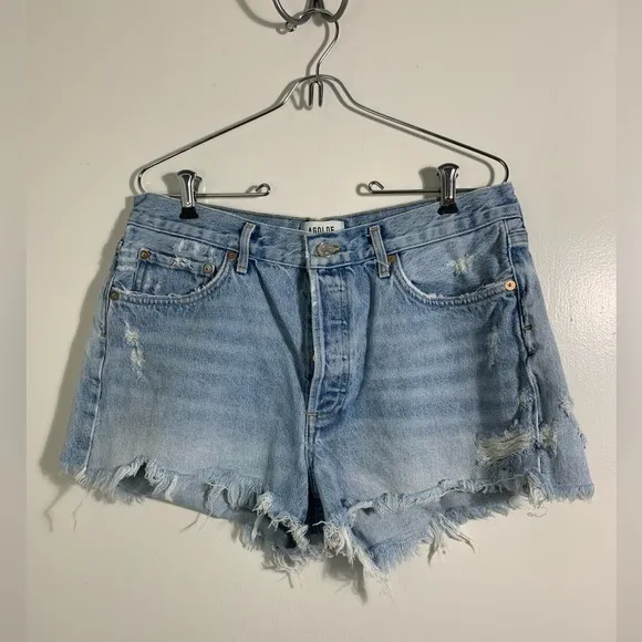 Agolde Parker, denim shorts, light wash, high-rise, Daisy dukes, frayed. 30