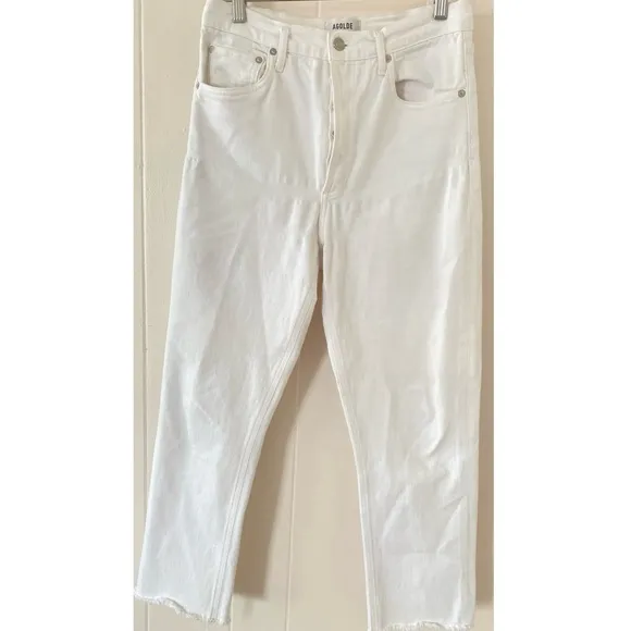 Agolde Riley Crop High-Rise Straight Jeans in Sour Cream Size 28 Gently Used