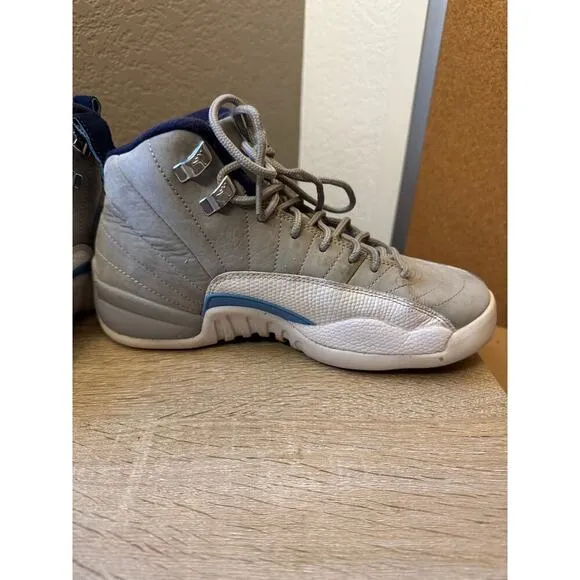 Air Jordan 12 Retro &quot;Wolf Grey/University Blue&quot; GS Sneakers - Size 5Y
