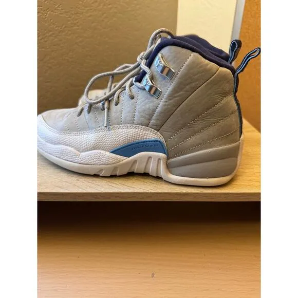 Air Jordan 12 Retro &quot;Wolf Grey/University Blue&quot; GS Sneakers - Size 5Y