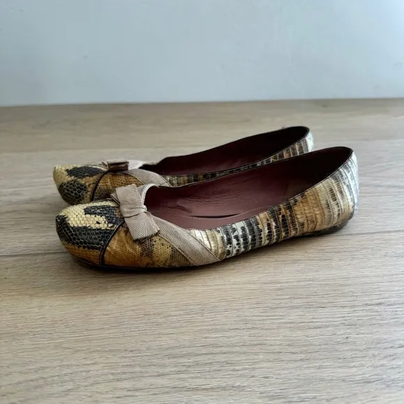 Alaia Snake Embossed Bow Tie Leather Flats 37