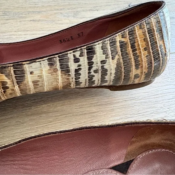 Alaia Snake Embossed Bow Tie Leather Flats 37