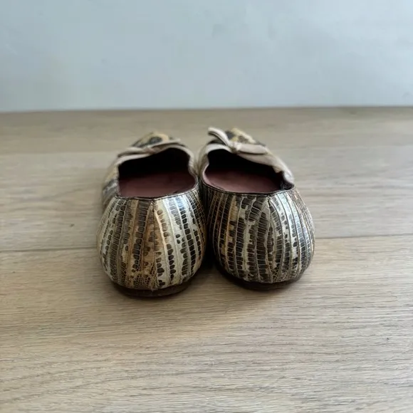 Alaia Snake Embossed Bow Tie Leather Flats 37