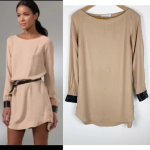 A.L.C. Blush Hardy Lamb Leather Trim Shift Dress Size 2 Nude Boat Neck​​​