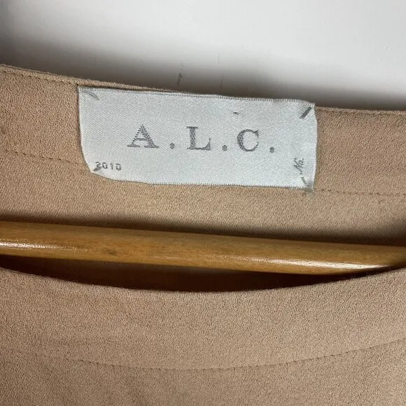 A.L.C. Blush Hardy Lamb Leather Trim Shift Dress Size 2 Nude Boat Neck​​​