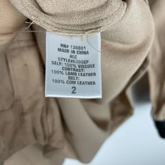 A.L.C. Blush Hardy Lamb Leather Trim Shift Dress Size 2 Nude Boat Neck​​​