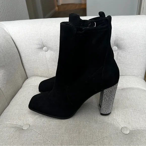 Aldo NEW Women's Boots Aurla Black Vegan Rhinestone Glam Heeled Night Out Size 9