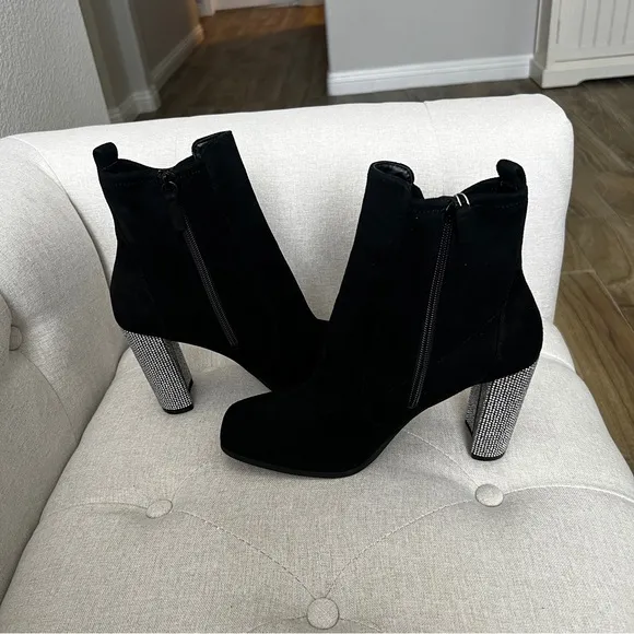 Aldo NEW Women's Boots Aurla Black Vegan Rhinestone Glam Heeled Night Out Size 9