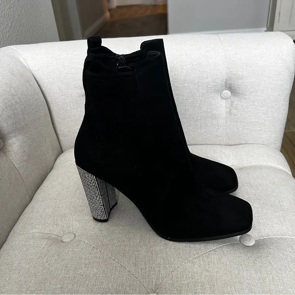 Aldo NEW Women's Boots Aurla Black Vegan Rhinestone Glam Heeled Night Out Size 9