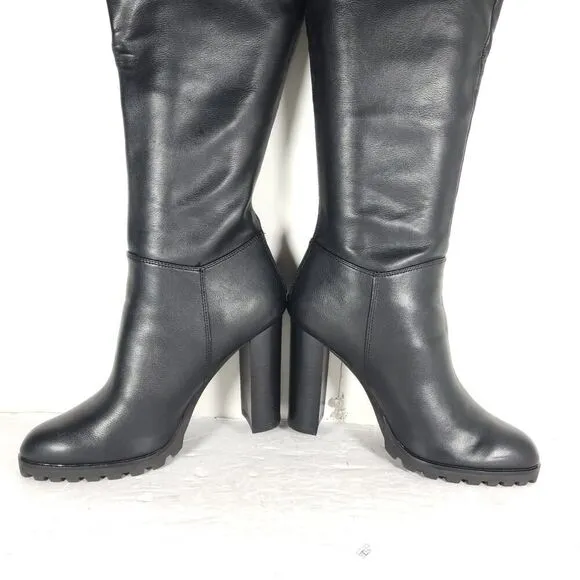 Aldo Women’s US9 Black Leather Side Zip Heeled Over The Knee Boots