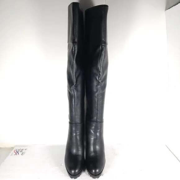 Aldo Women’s US9 Black Leather Side Zip Heeled Over The Knee Boots