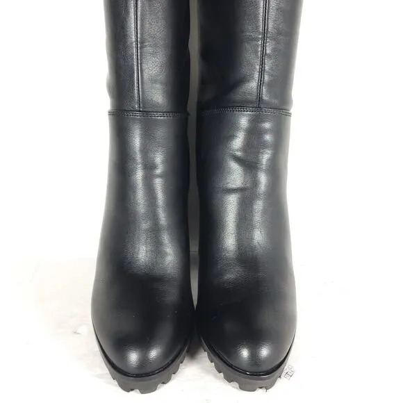 Aldo Women’s US9 Black Leather Side Zip Heeled Over The Knee Boots