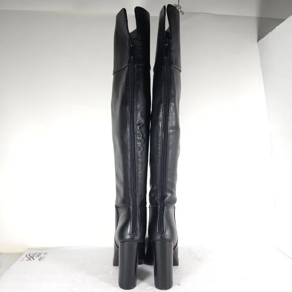 Aldo Women’s US9 Black Leather Side Zip Heeled Over The Knee Boots