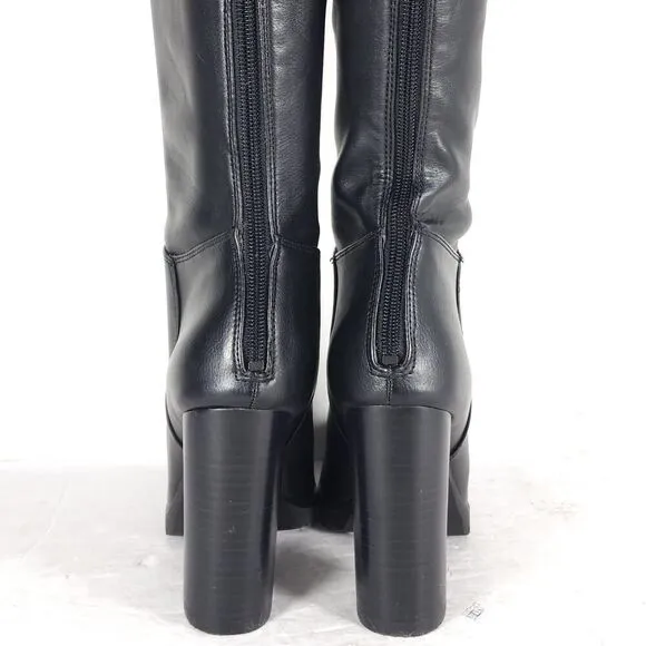 Aldo Women’s US9 Black Leather Side Zip Heeled Over The Knee Boots