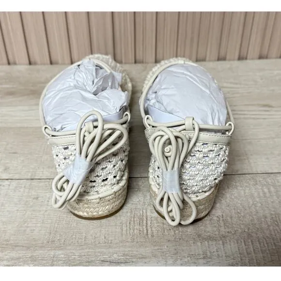 Aldo Zap Picot Espadrille Wedges Sandal in Beige Women's Size 6.5