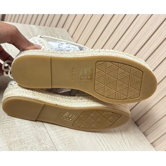 Aldo Zap Picot Espadrille Wedges Sandal in Beige Women's Size 6.5