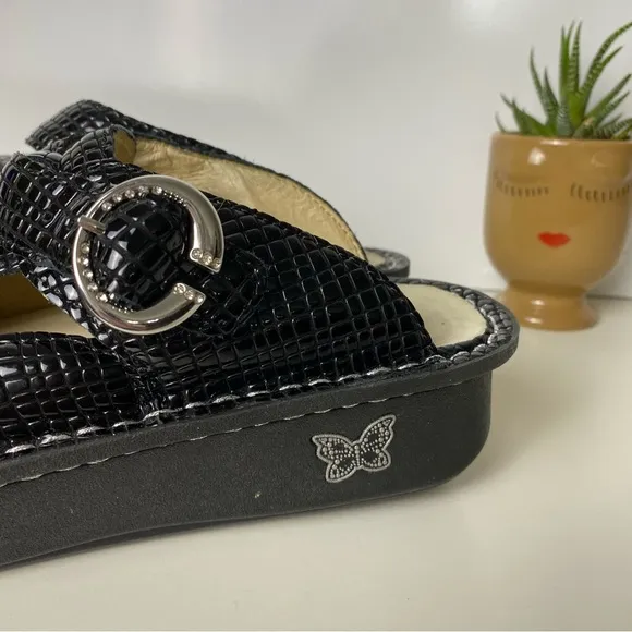 Alegria Black Textured Clog Shoes