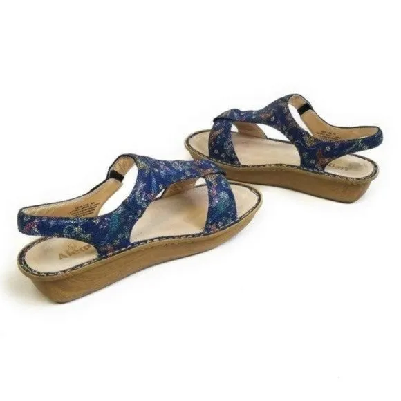 Alegria Kendra Birdland Blue Mosaic T Strap Leather Sandals Womens Size 11.5