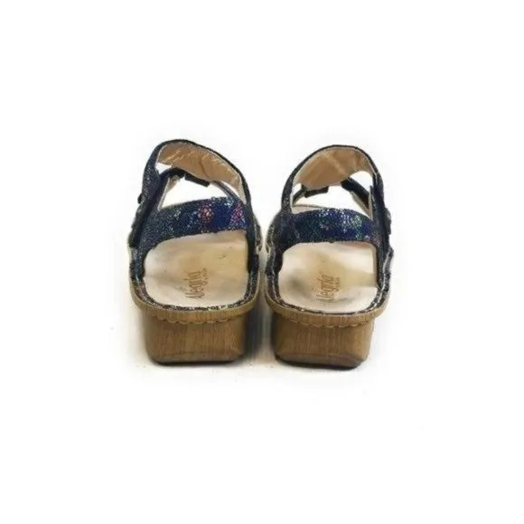 Alegria Kendra Birdland Blue Mosaic T Strap Leather Sandals Womens Size 11.5