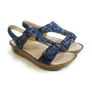 Alegria Kendra Birdland Blue Mosaic T Strap Leather Sandals Womens Size 11.5