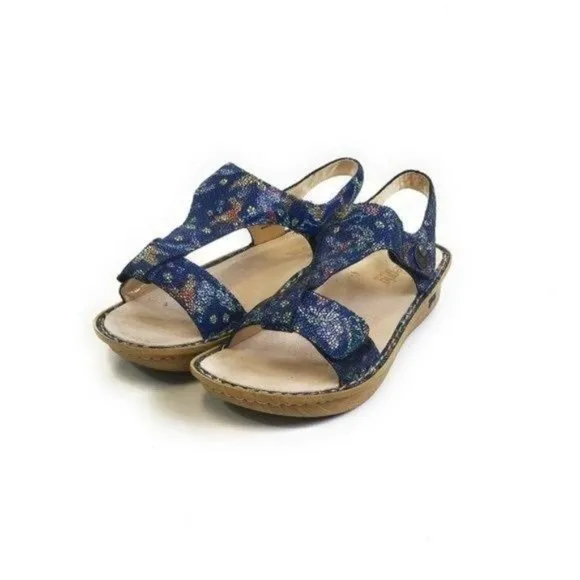 Alegria Kendra Birdland Blue Mosaic T Strap Leather Sandals Womens Size 11.5