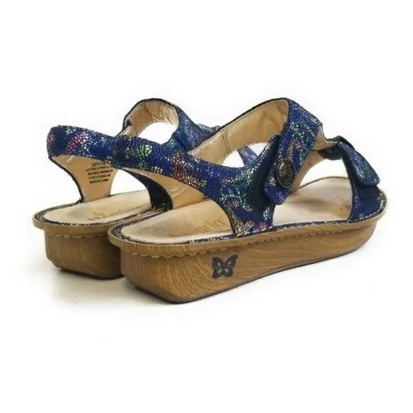 Alegria Kendra Birdland Blue Mosaic T Strap Leather Sandals Womens Size 11.5