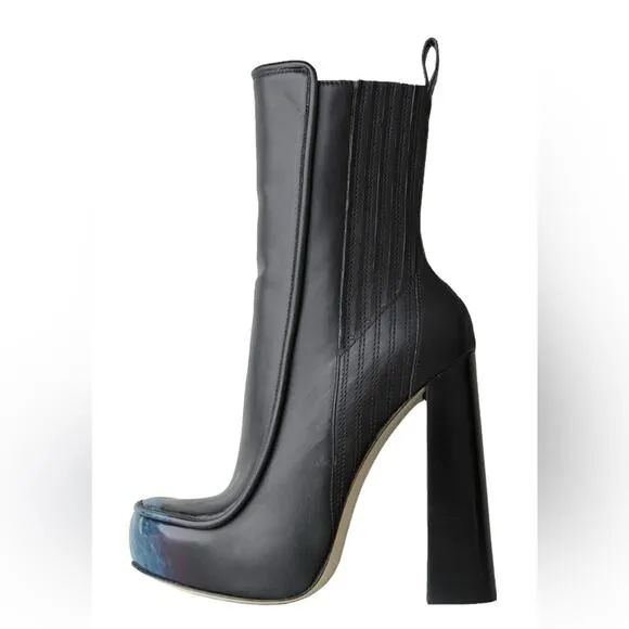 Alexander Wang Addison Platform Leather Heeled Black Blue Boots size 38 size 8