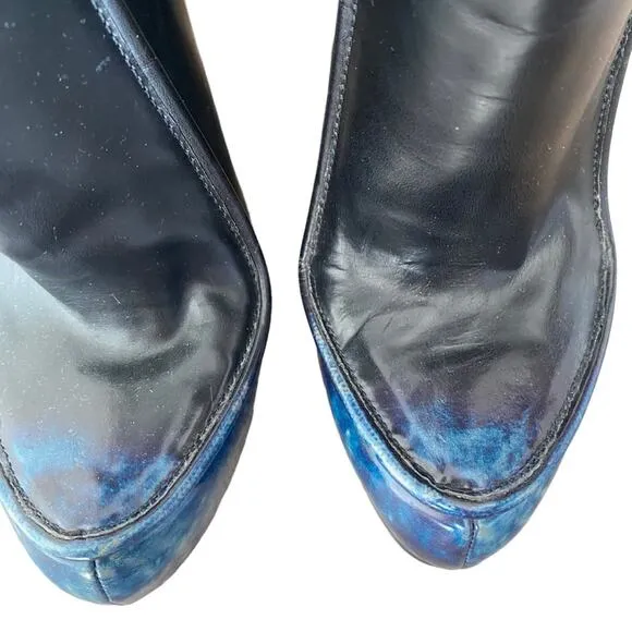 Alexander Wang Addison Platform Leather Heeled Black Blue Boots size 38 size 8