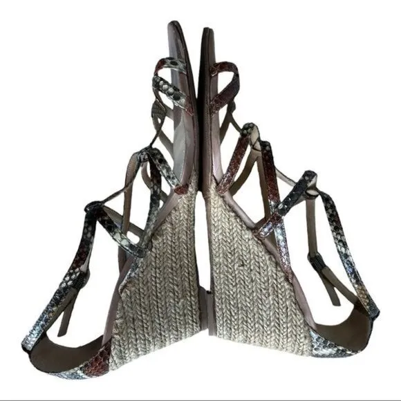 ALEXANDRE BIRMAN Python Strappy Espadrille Wedges Size 10.5