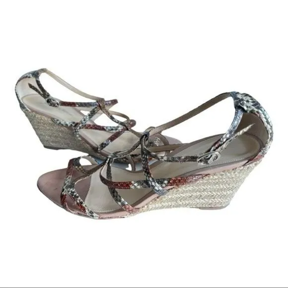 ALEXANDRE BIRMAN Python Strappy Espadrille Wedges Size 10.5