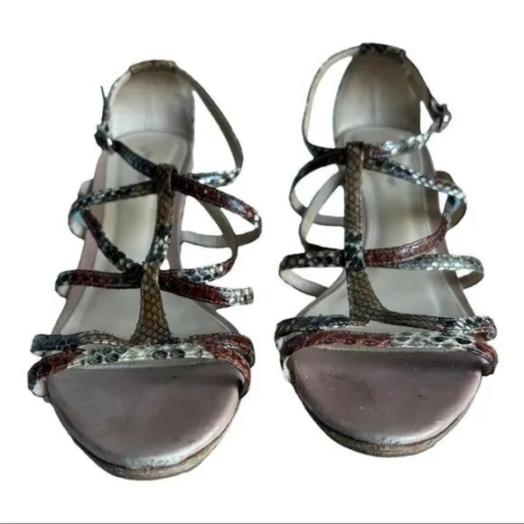 ALEXANDRE BIRMAN Python Strappy Espadrille Wedges Size 10.5