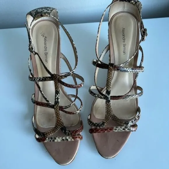 ALEXANDRE BIRMAN Python Strappy Espadrille Wedges Size 10.5