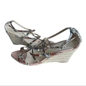 ALEXANDRE BIRMAN Python Strappy Espadrille Wedges Size 10.5