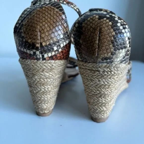 ALEXANDRE BIRMAN Python Strappy Espadrille Wedges Size 10.5