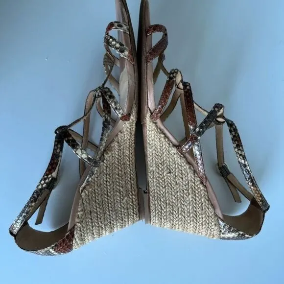 ALEXANDRE BIRMAN Python Strappy Espadrille Wedges Size 10.5