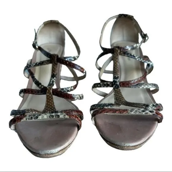 ALEXANDRE BIRMAN Python Strappy Espadrille Wedges Size 10.5