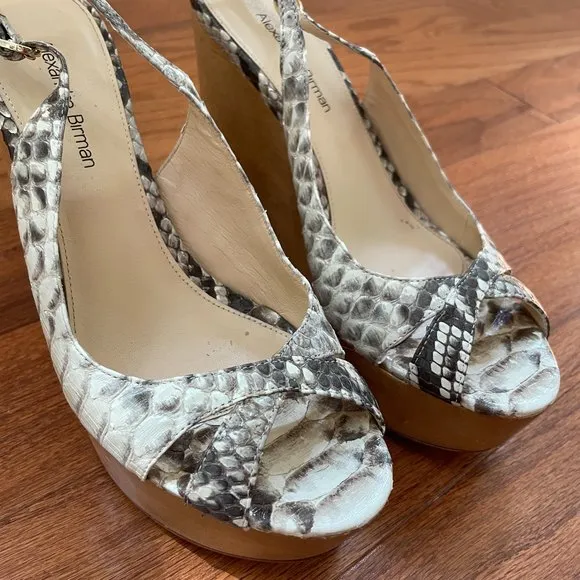 Alexandre Birman Snakeskin Peep Toe Wedges