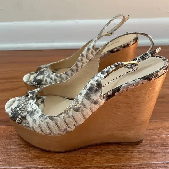 Alexandre Birman Snakeskin Peep Toe Wedges