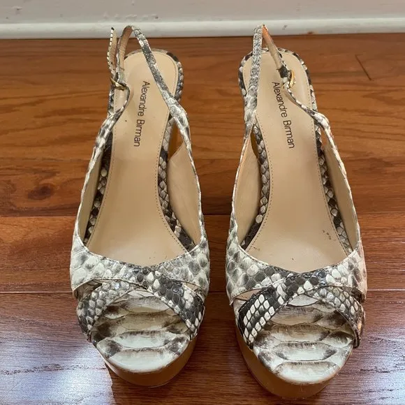 Alexandre Birman Snakeskin Peep Toe Wedges