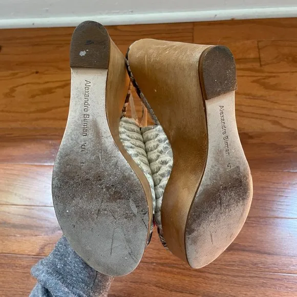Alexandre Birman Snakeskin Peep Toe Wedges